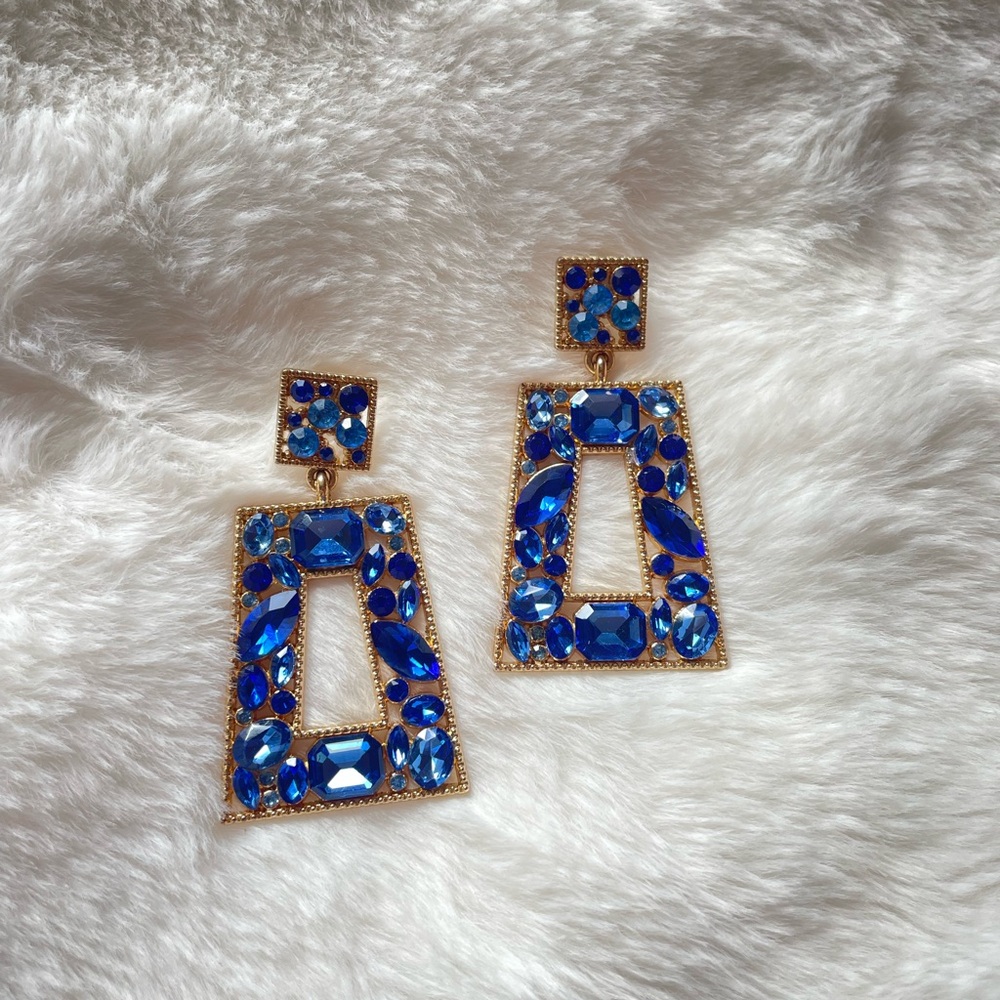 Elegant Blue and Gold Geometric Earrings